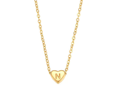 Initial Love Necklace - 18K Gold Plated Heart Pendant (One)