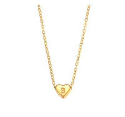 Initial Love Necklace - 18K Gold Plated Heart Pendant (One)