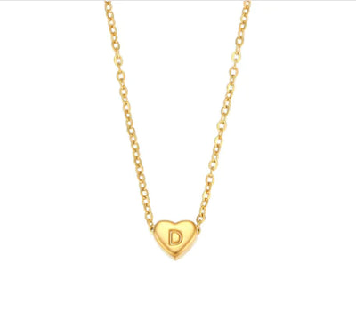 Initial Love Necklace - 18K Gold Plated Heart Pendant (One)
