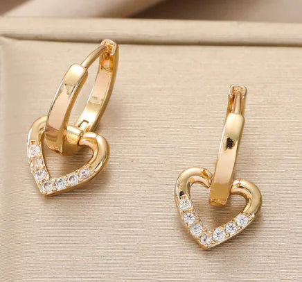 18K Gold-Plated Heart Pendant Earrings (One Pair)