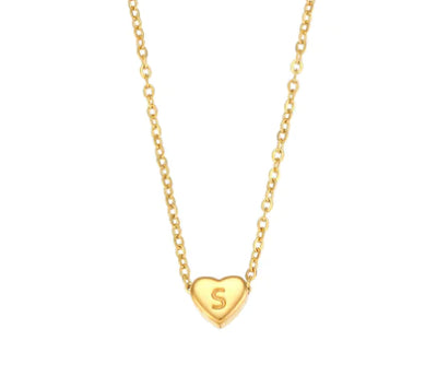 Initial Love Necklace - 18K Gold Plated Heart Pendant (One)