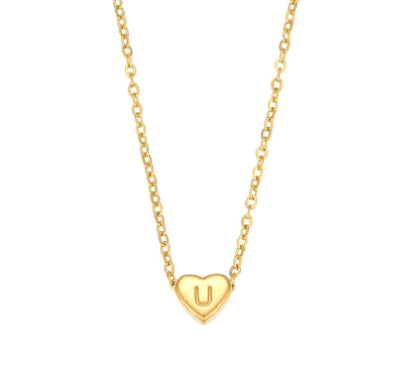 Initial Love Necklace - 18K Gold Plated Heart Pendant (One)